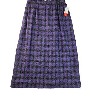1980s Mohair Houndstooth Wool Skirt 10 by Lombardi Purple Black USA Vintage